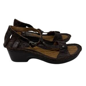 ARIAT SHALIMAR Brown Leather T-Strap Wedge Heel Buckle Sandals Women's 6.5